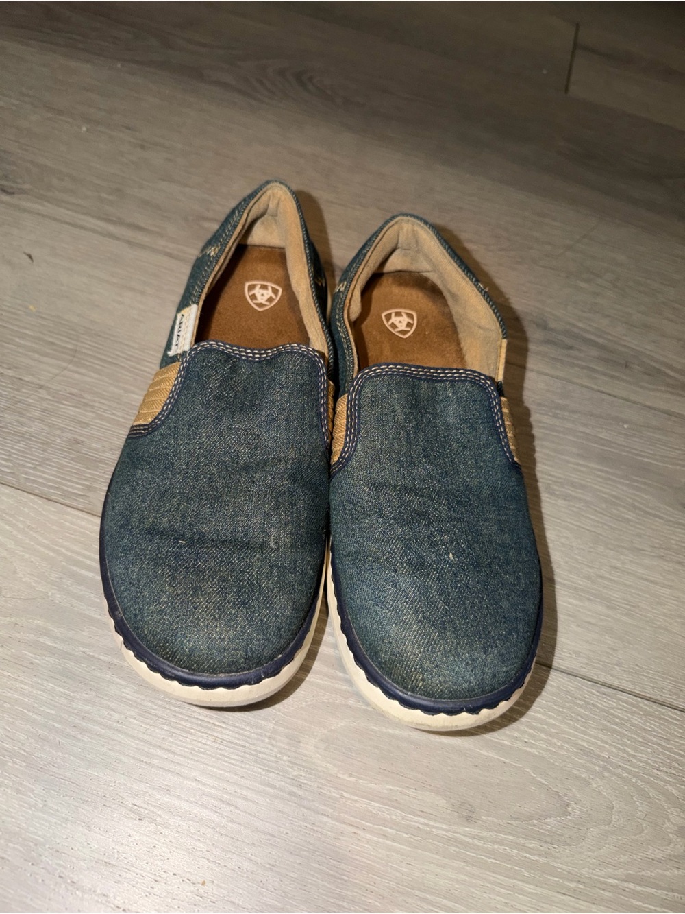 Ariat Denim Blue Slip-On Flats with Tan Accents